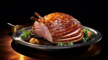 Photo of Baked Ham as a dish in a high-end restaurant. Generative AI