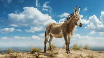 Photo of a Zonkey under Blue Sky. Generative AI