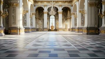 Photo of the room featuring the interior design of the Palace of Versaille, France. Generative AI