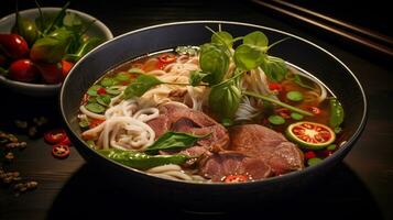 Photo of Pho as a dish in a high-end restaurant. Generative AI