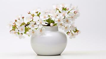 Photo of Hawthorn flower in pot isolated on white background. Generative AI