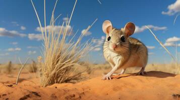 Photo of a Desert Kangaroo Rat in a Desert with blue sky. Generative AI