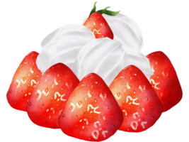 Watercolor of strawberries topping cream png