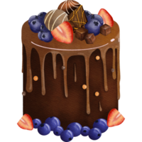 acuarela de chocolate pastel con arándanos y fresas png