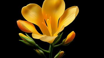 Photo of beautiful Freesia flower isolated on white background. Generative AI