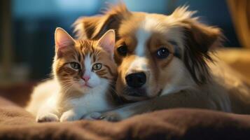 foto de perro y gato amoroso cada otro . generativo ai