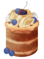 Watercolor of blueberries vanilla choco cake png