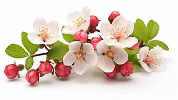 Photo of beautiful Hawthorn flower isolated on white background. Generative AI