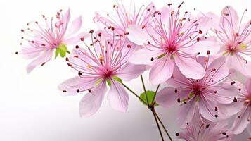 Photo of beautiful Meadow Rue flower isolated on white background. Generative AI