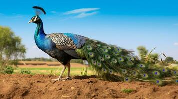 foto de un pavo real en el tierras de cultivo generativo ai