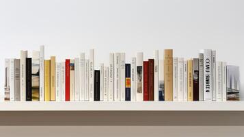 3d rendering of a book shelf with books in front of grey background. Generative AI photo