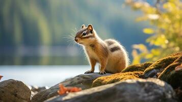 Close-up photo of a Chipmunk looking in their habitat. Generative AI