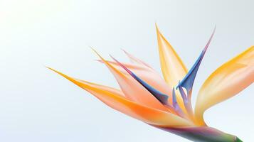 Photo of beautiful Strelitzia flower isolated on white background. Generative AI