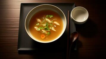 foto de miso sopa como un plato en un gama alta restaurante. generativo ai