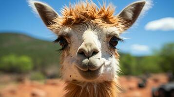 Close-up photo of a Llama looking any direction. Generative AI