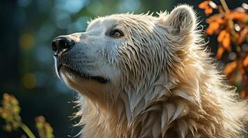 Close-up photo of a Polar Bear looking any direction on jungle. Generative AI