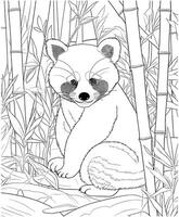 Red Panda and bamboo coloring page vector