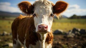 Close-up photo of a Cow looking any direction. Generative AI