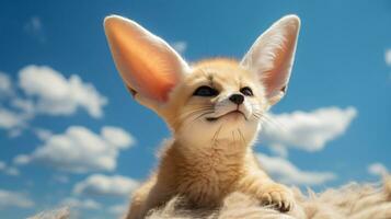 foto de un fennec zorro en un Desierto con azul cielo. generativo ai