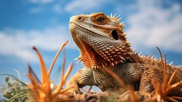 Photo of a Bearded Dragon under Blue Sky. Generative AI