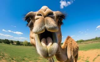 Photo of a Camel in the Farmland. Generative AI