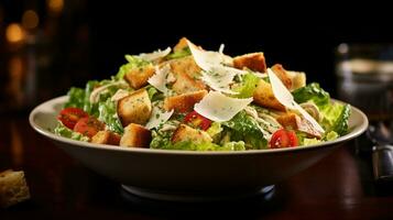 Photo of Caesar Salad as a dish in a high-end restaurant. Generative AI