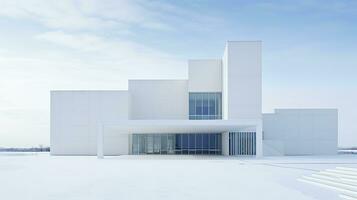 Modern architecture, white building with blue sky background. 3d render. Generative AI photo