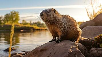 Close-up photo of a Nutria looking in their habitat. Generative AI