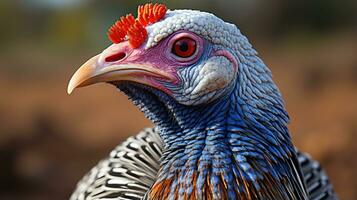 de cerca foto de un gallina de Guinea mirando ninguna dirección. generativo ai