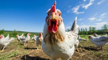 Photo of a Bantam Chicken in the Farmland. Generative AI