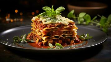 Photo of Vegan Lasagna as a dish in a high-end restaurant. Generative AI