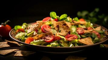 foto de fattoush como un plato en un gama alta restaurante. generativo ai