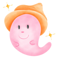 Cute Pink Ghost with Orange Witch Hat png