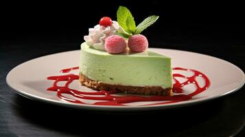 Photo of Peppermint Cheesecake as a dish in a high-end restaurant. Generative AI