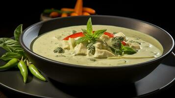 foto de tailandés verde curry como un plato en un gama alta restaurante. generativo ai