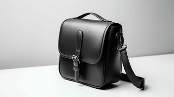 foto de minimalista negro cuero hembra bolso aislado en blanco antecedentes. generativo ai