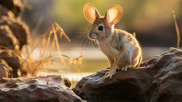 Close-up photo of a Jerboa looking in their habitat. Generative AI