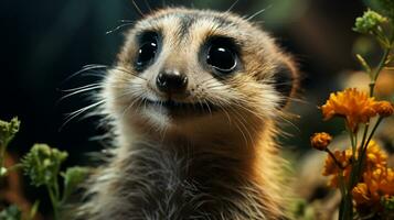 Close-up photo of a Meerkat looking any direction on jungle. Generative AI