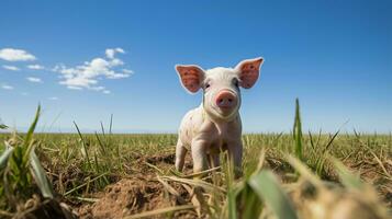 Photo of a Pig in the Farmland. Generative AI