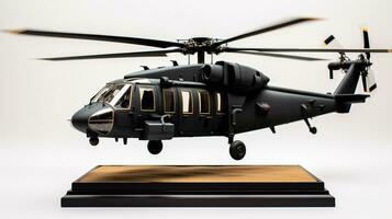 Displaying a 3D miniature Sikorsky UH60 Black Hawk. Generative AI photo