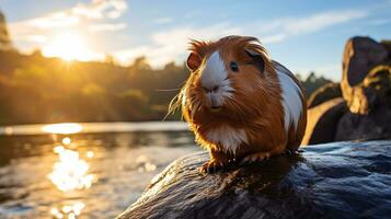 de cerca foto de un Guinea cerdo mirando en su hábitat. generativo ai