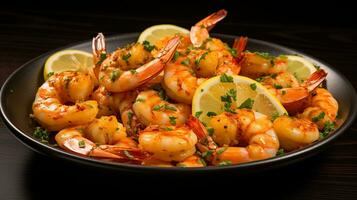 Photo of Garlic Butter Shrimp as a dish in a high-end restaurant. Generative AI