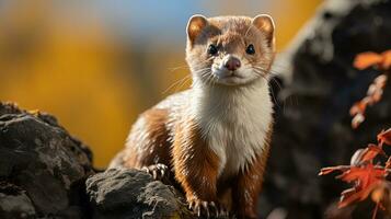 Close-up photo of a Weasel looking any direction. Generative AI