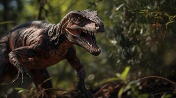 Photo of Velociraptor Rex in the Jungle. Generative AI