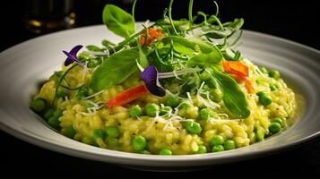 foto de primavera vegetal risotto como un plato en un gama alta restaurante. generativo ai