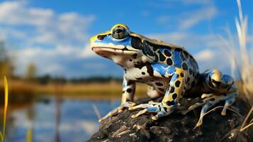 Photo of a Xenopus frog under Blue Sky. Generative AI