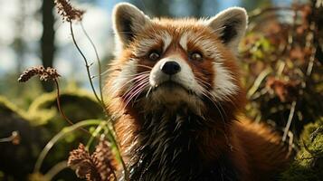 Close-up photo of a Red Panda looking any direction on jungle. Generative AI