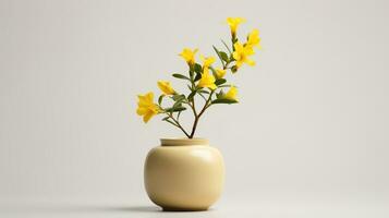 Photo of Winter Jasmine flower in pot isolated on white background. Generative AI