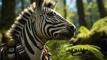 Close-up photo of a Zebra looking any direction on jungle. Generative AI