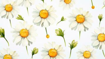 Seamless pattern of Daisy flower in watercolor style isolated on white background. Daisy flower texture background. Generative AI photo